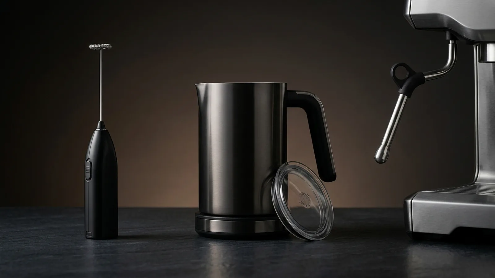 A lineup of three milk frother types.